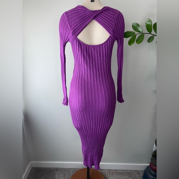 H&M Ribbed Knit Bodycon Long Sleeve Twist Back Long Midi Dress Purple Size Small - Picture 6 of 6